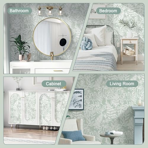 Safiyya Peel and Stick Wallpaper Green and White Floral Leaf Contact Paper Peel - Image 6