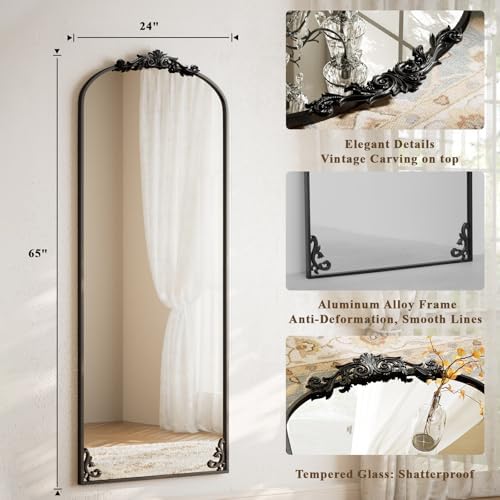 BEAUTYPEAK 65" x 24" Baroque Arch Full-Length Mirror - Image 3