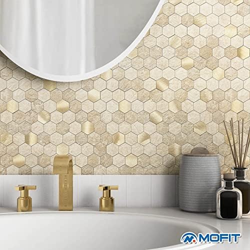 Peel and Stick Backsplash Hexagon Marble Tiles Beige 10pcs - Image 3