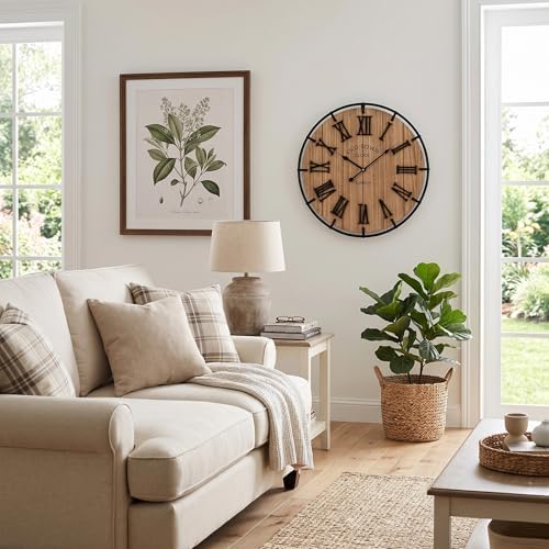 EMAX HOME Inch Modern Farmhouse Wall Clock, Warm Wood-Tone Dial - Image 6