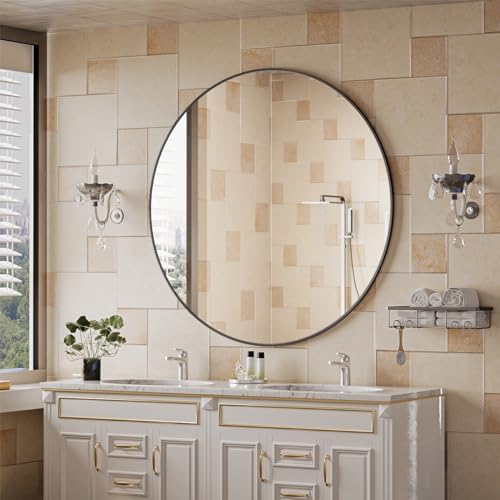 BEAUTYPEAK 42 Inch Round Mirror, Metal Frame Circle Mirror - Image 2