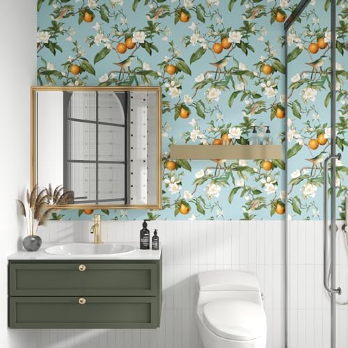 Laatse Vintage Blue Bird Floral Botanical Wallpaper 17.5"x78.7" - Image 3