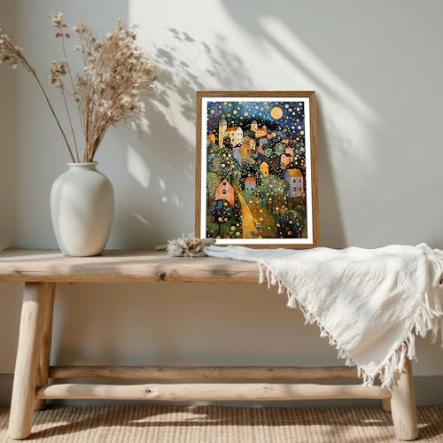 AVECCO Gustav Klimt Style Village Night Wall Art Framed Canvas 12x16 Inch - Image 5