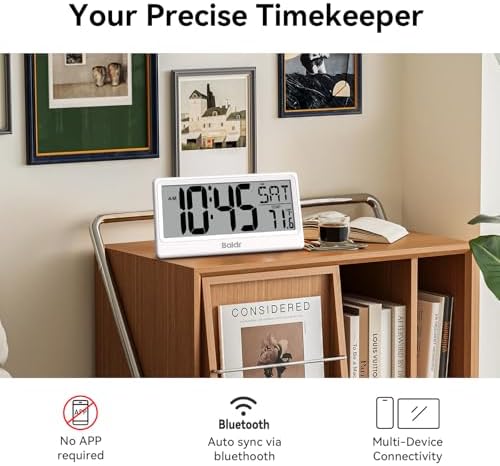 Baldr Digital Clock with Bluetooth Auto Time Sync, Large Display Non-Backlit - Image 2