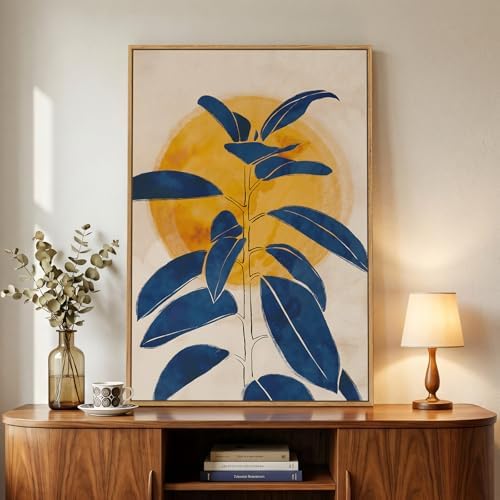 Framed Abstract Boho Blue Yellow Canvas Wall Art by Cuspin