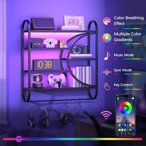 HOOBRO Gaming Floating Shelves for Wall, 28.9" LED Wall Shelf, Display Rack - Image 5