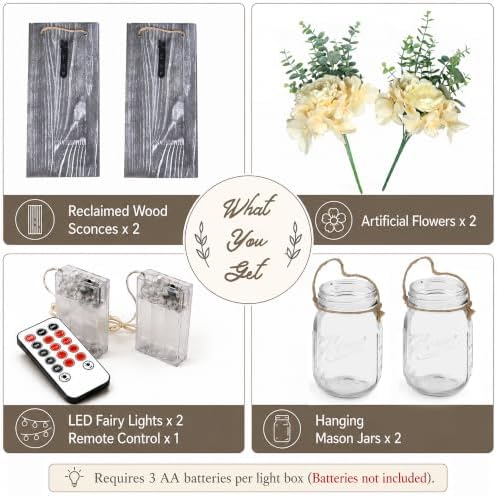 Modern Farmhouse Mason Jar Wall Decor Set of 2, Rustic Grey - Image 2