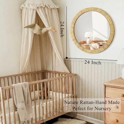 Decorative Rattan Wall Mirror, Boho Bathroom Modern Makeup Mirror, Rustic Wall - Image 2