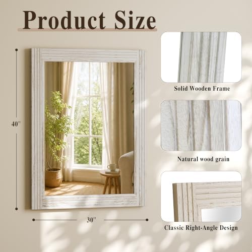 Rectangular Wall Mirror 30" x 40", Solid Wood Frame Bathroom Mirror - Image 4