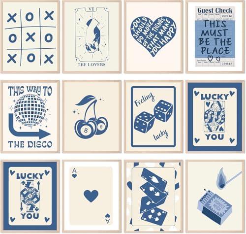 KBKBART 12 Pcs Blue Lucky Poster, Playing Card Wall Art, Poker Room Decor by KBKBART