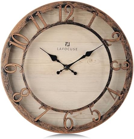 Lafocuse 12 Inch Brown Kitchen Farmhouse Wall Clocks Battery Operated by VisiteLafocuse