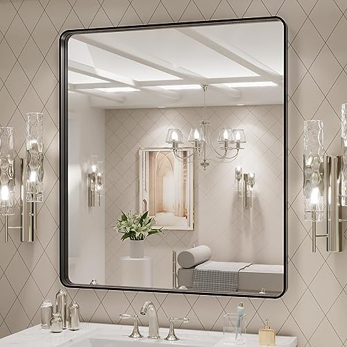 LOAAO 32x36 Inch Black Bathroom Mirror Metal Framed - Image 3