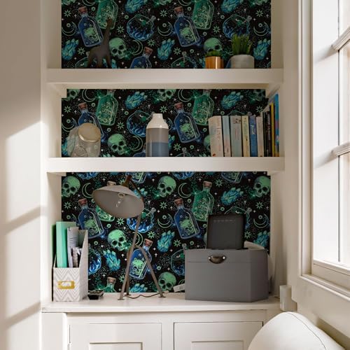 FLFK Peel and Stick Wallpaper, Skulls and Magic Cauldrons - Image 6