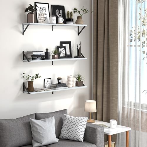 Heimlove Floating Shelves for Wall, 32 Inch Long Wood Floating Shelves Set of 3 - Image 5