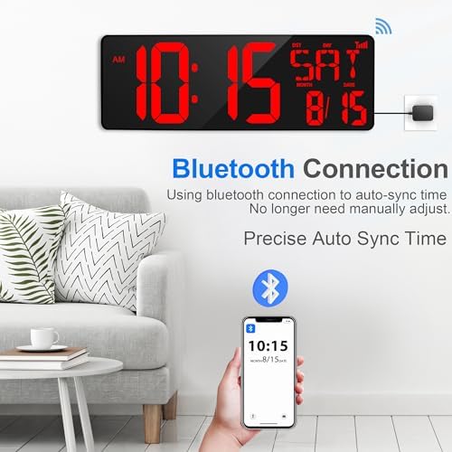 XREXS 17.2" Large Digital Wall Clock Bluetooth Sync Time - Image 2