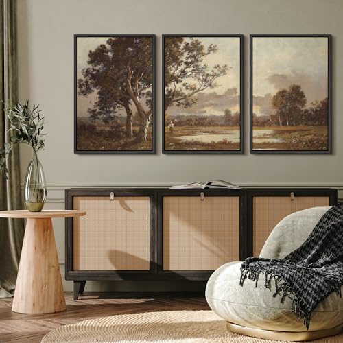 MUDECOR Framed Canvas Print Wall Art Rural Idyll Lakeside Trees and Pastoral - Image 2