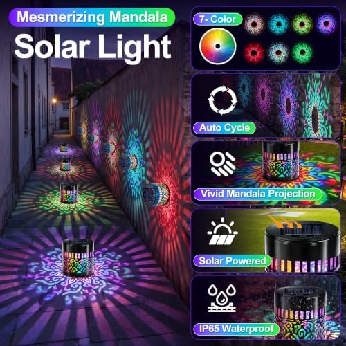 4Pcs Solar Mandala Lights Outdoor Wall, Solar Mandala Wall Light Projector - Image 2