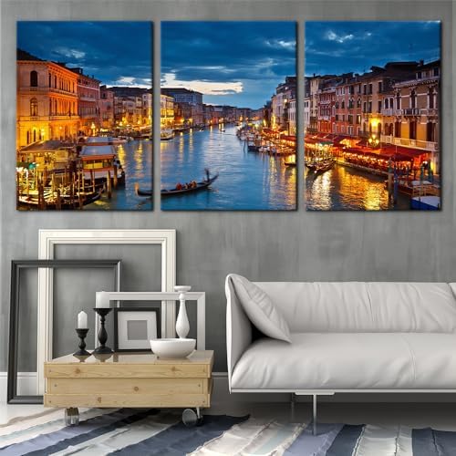 Pacimo 3 Piece Venice Night View Giclee Canvas Prints Wall Art Italy Venice - Image 2