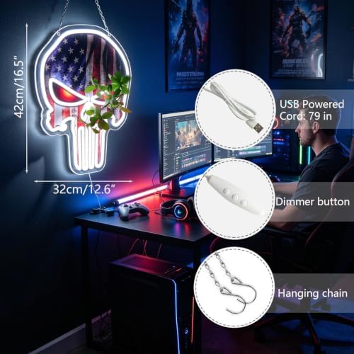 Punisher Skull Neon Signs for Wall Decor Neon Lights for Bedroom Led Business - Image 4