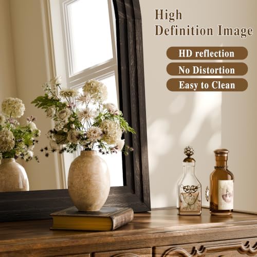 Arched Wall Mirror 24" x 36", Solid Wood Frame Bathroom Mirror - Image 5