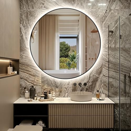 40" Round LED Bathroom Mirror, Wall Mounted Backlit Vanity Mirror by TheiaMo