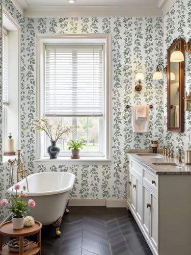 Ismoon Green Wallpaper Peel and Stick Vintage Wallpaper 17.3in x 28.21ft Green - Image 4