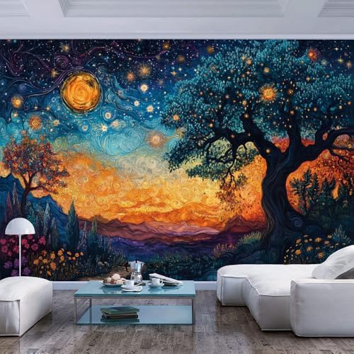Colorful Large Wall Mural Wallpaper Starry Sky Trees Landscape Van Gogh by Unknown