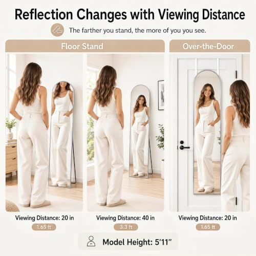 57x16" Full Length Mirror Floor Stand, Over the Door, Wall Mounted Silver - Image 4