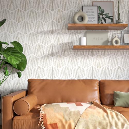 MelunMer Geometric Peel and Stick Wallpaper Boho Beige White 17.3''×393'' - Image 6