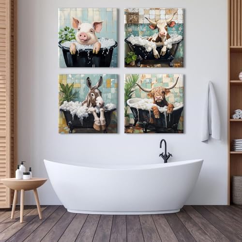 Funny Kids Bathroom Decor Cute Animals Wall Art Farmhouse Baby Room Decor - Image 2