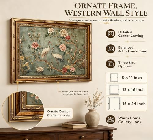 Vintage Gold Framed Heron Canvas Wall Art Nursery Animals Painting Picture Wall - Image 2