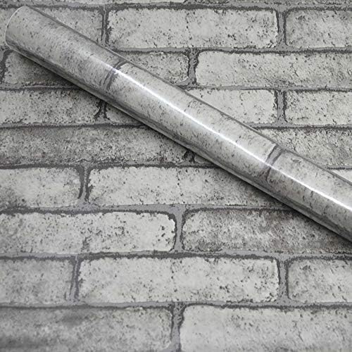 Lependor 17.71" X 118" Decorative Wallpaper Self-Adhesive Wall Paper Grey Brick - Image 2