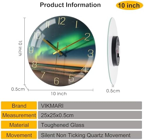 VIKMARI Aurora Black Gold Silent 10" Wall Clock Bathroom Living Room Decor - Image 2