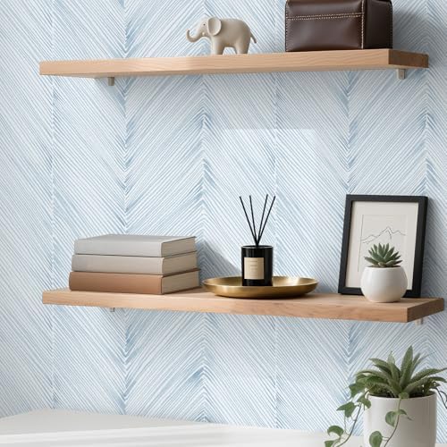 Modern Peel and Stick Wallpaper A Set of 17.3"x200" Grey Blue Herringbone - Image 4
