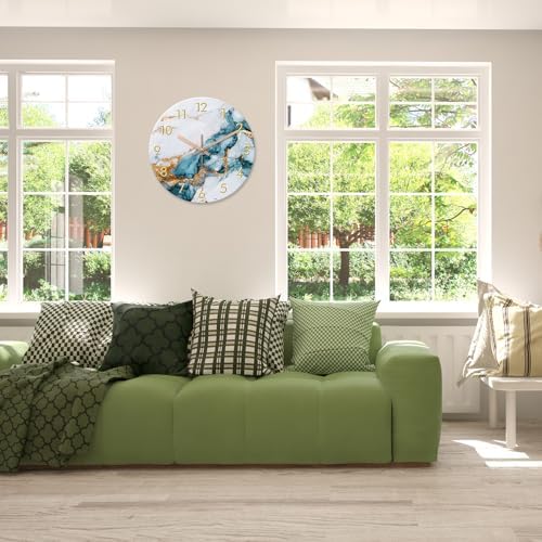 Modern Marble Wall Clocks Battery Operated 16 inch Blue Gold - Image 2