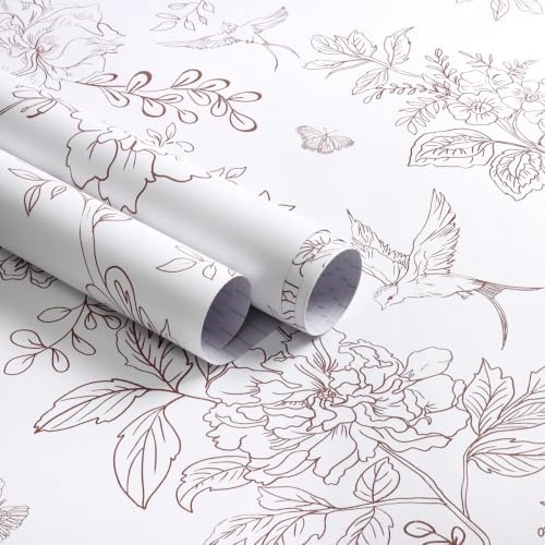 Froluya Floral Peel and Stick Wallpaper Vintage Red White 17.7in×118.1in by Froluya