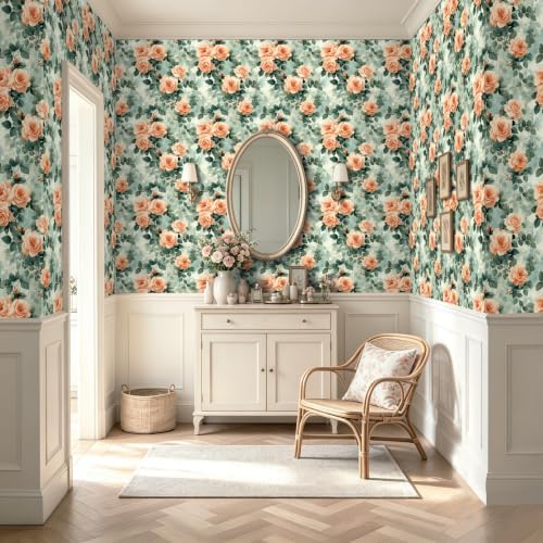 BOKEBEVE Green Leaf Wallpaper Stick and Peel Pink 17.5 x 118In - Image 3
