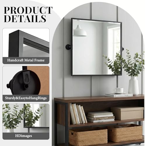 26"x26" Square Black Mirror, Pivot Mirror - Image 6