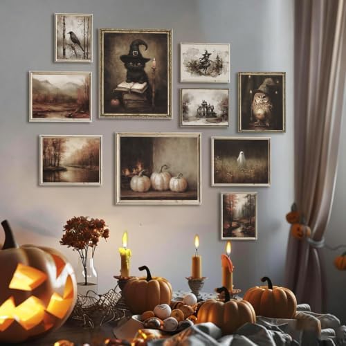 KBKBART 10pc Halloween Wall Art Print Spooky Ghost Autumn Landscape Posters - Image 6