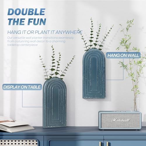 EOSAHR Wall Vase for Boho Room Decor: Wall Planter for Flowers, Denim Blue - Image 6
