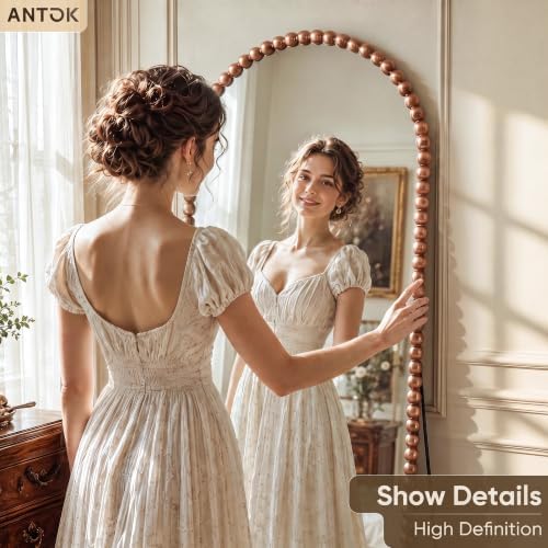 Antok 76" x 34" Arched Full Length Mirror, Antique Beaded Frame Floor Standing - Image 5