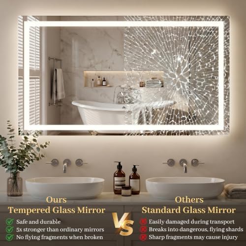 LED Bathroom Mirror with Lights 24"x36", Wall-Mounted Vanity Mirrors Front & - Image 6