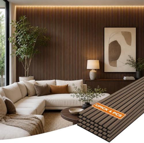 Acoustic Wood Slat Wall Panels 93" x 12", 4 Pack, Dark Walnut, 30.48sq ft by Upick