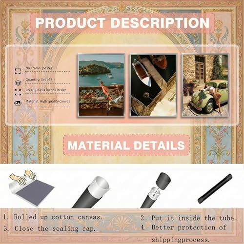 SOUHLP 3Pcs Mediterranean Coastal Canvas Wall Art - Image 5