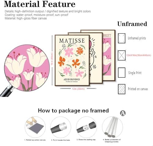 Matisse Wall Art Set of 3 Henri Matisse Abstract Pink Floral Posters Print - Image 5