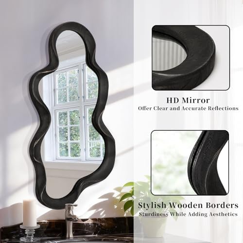 Large Asymmetrical Mirror Irregular Modern Cloud Wall Mirror Wood Frame Unique - Image 6