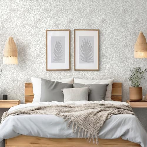 EeeComing Grey Peel and Stick Wallpaper Grey and White Floral Contact Paper - Image 2
