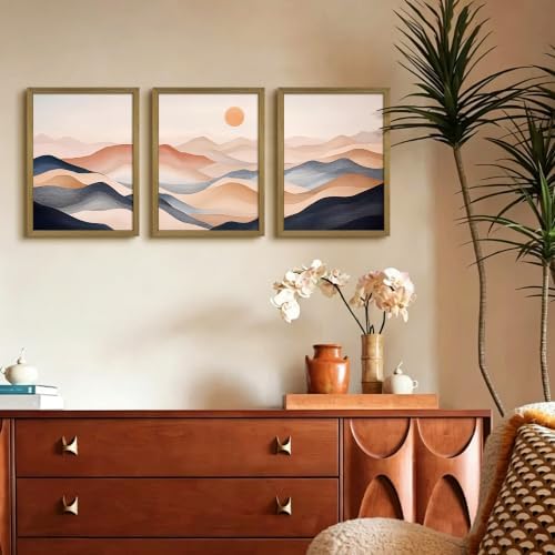 Vintage Abstract Mountain Wall Art Set of 3 Canvas, Neutral Desert Landscape - Image 6