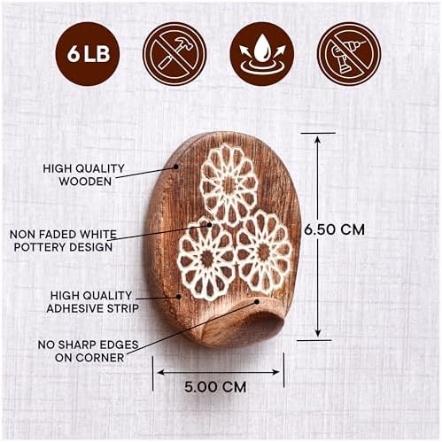 Indian Shelf 6 Pieces Wooden Adhesive Wall Hooks - Image 6