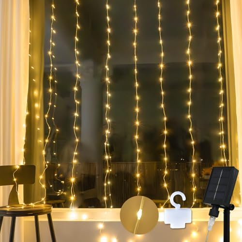 suddus Solar Tangle-Free Curtain Lights, 200 LED Hanging Lights by SUDDUS